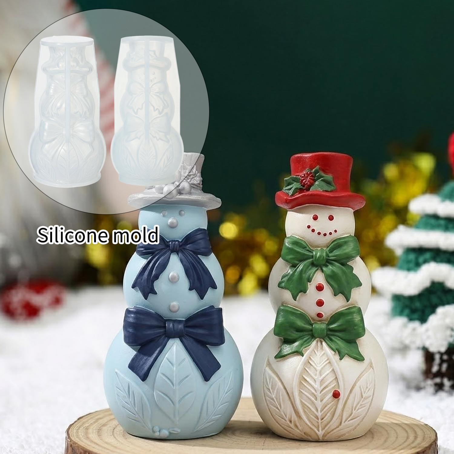 Xmas Candle Making - 3D Bow Snowman Silicone Mold Christmas